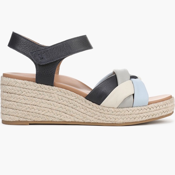 Vionic Saratoga Espadrille Wedge Sandals Wide Size 9 Blue Leather Comfort - Picture 4 of 11